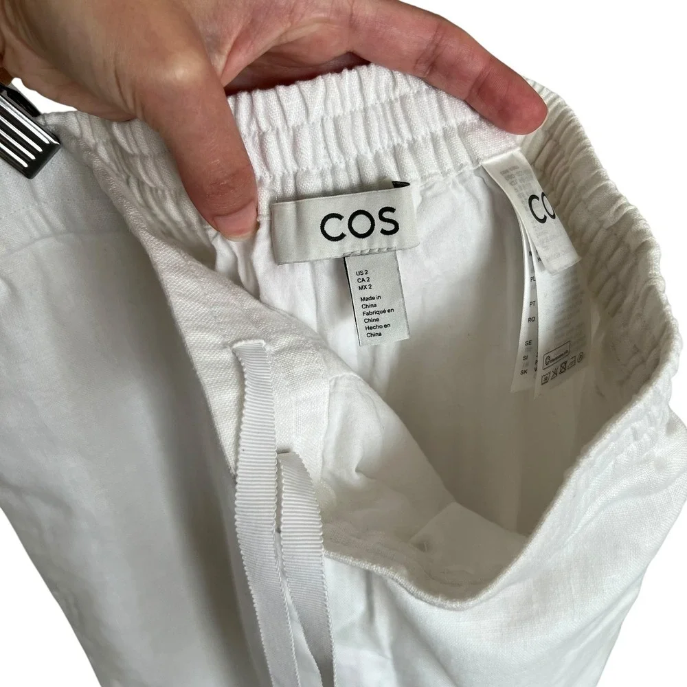 COS White 100% Linen Wide Leg Elastic Pull On Pants 2 Coastal Beach Minimalist